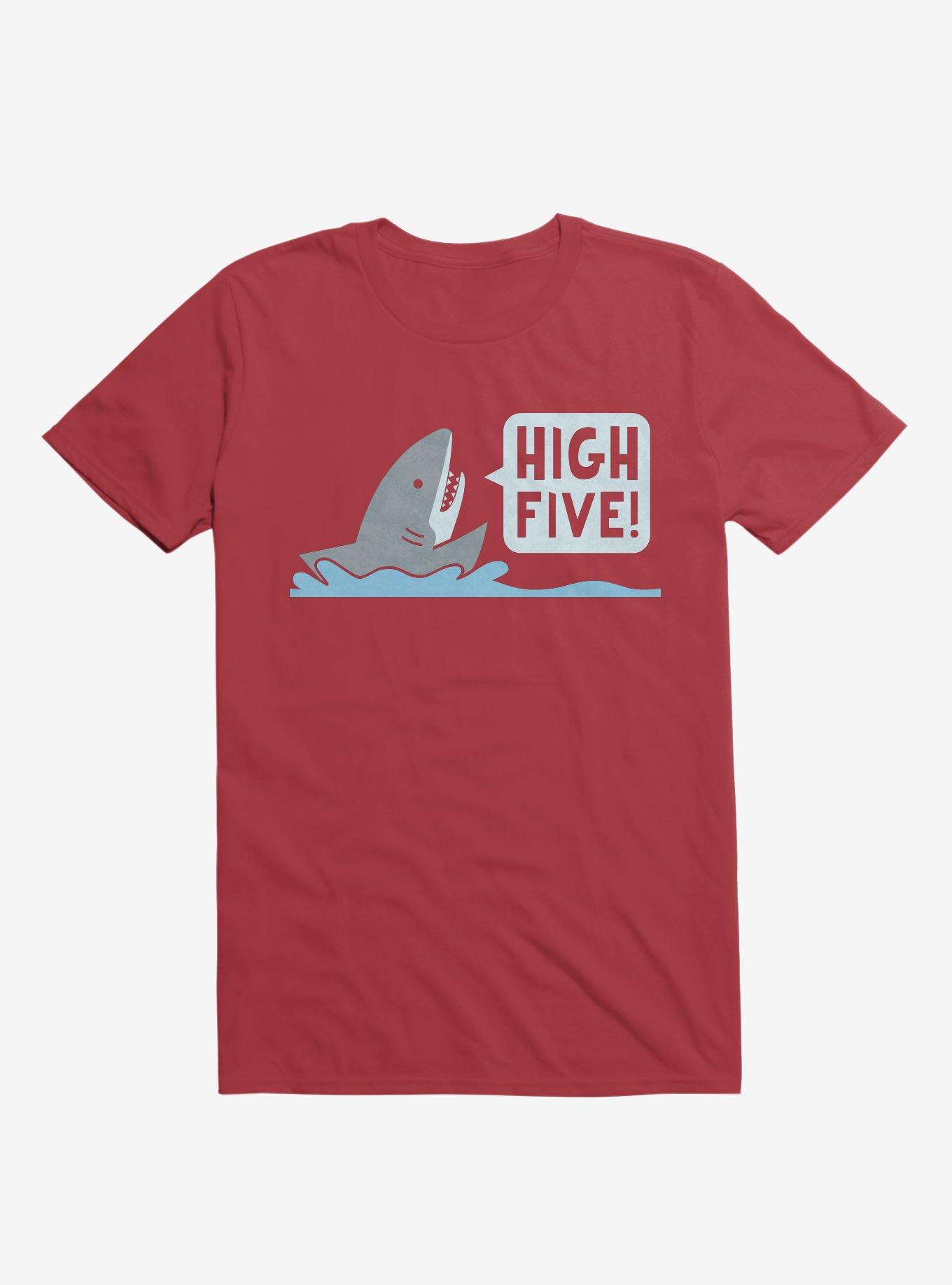 Shark High Five Red T-Shirt, RED, hi-res