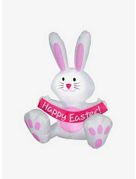 White Bunny Holding Happy Easter Sign Airblown, , hi-res