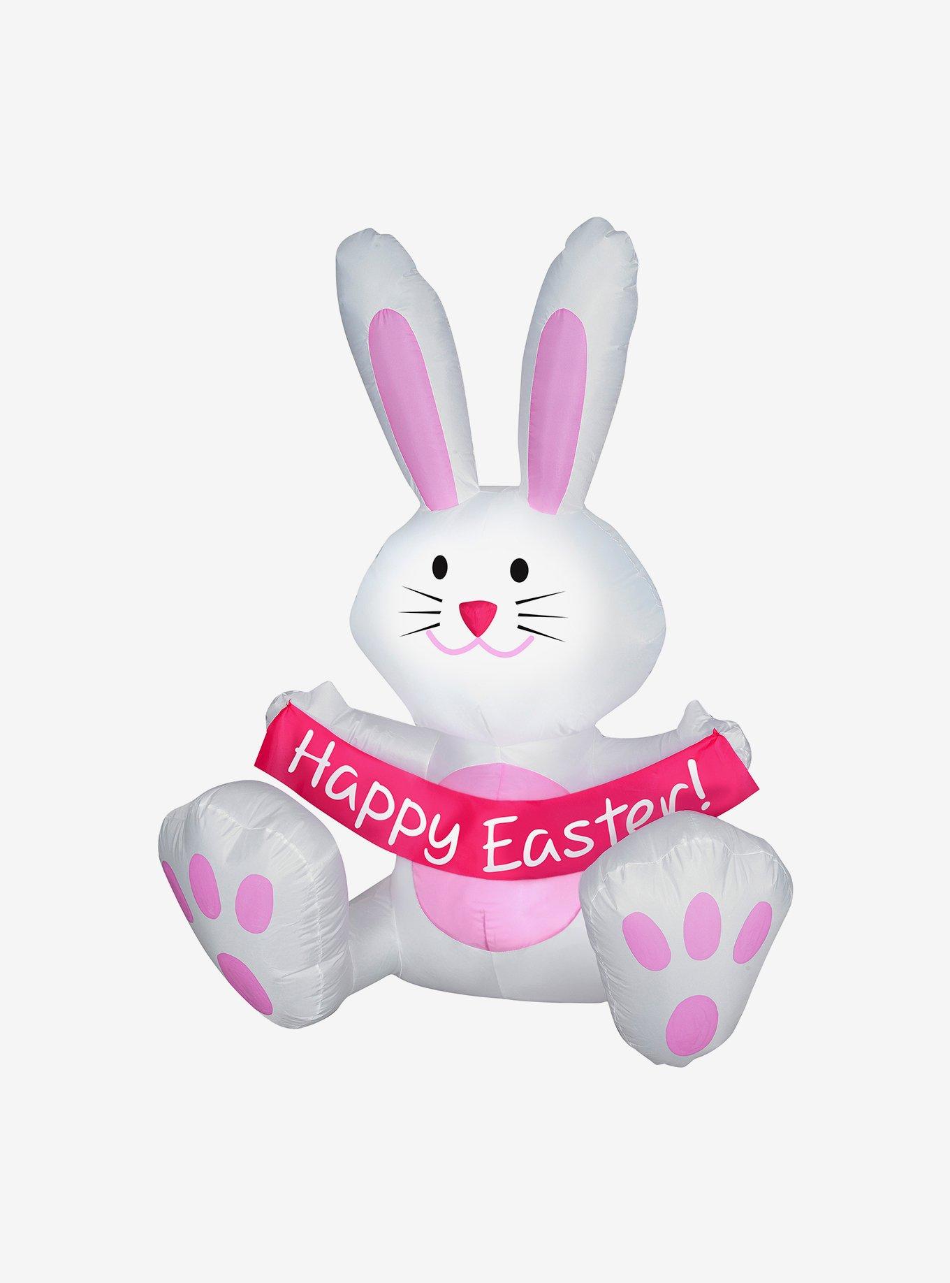 White Bunny Holding Happy Easter Sign Airblown, , hi-res