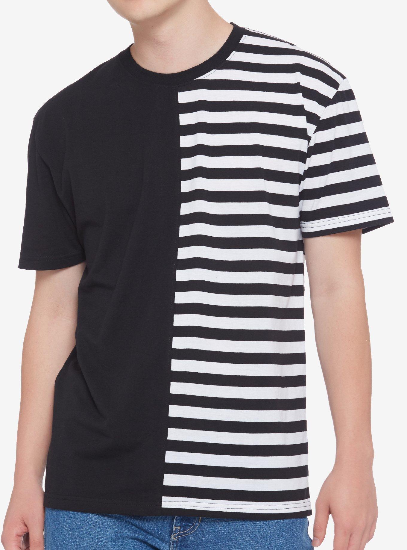 Black & White Stripe Split T-Shirt, STRIPES, hi-res