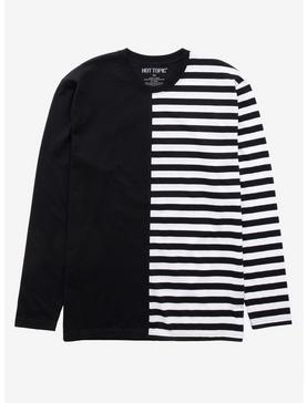 Black & White Stripe Split Long-Sleeve T-Shirt, , hi-res