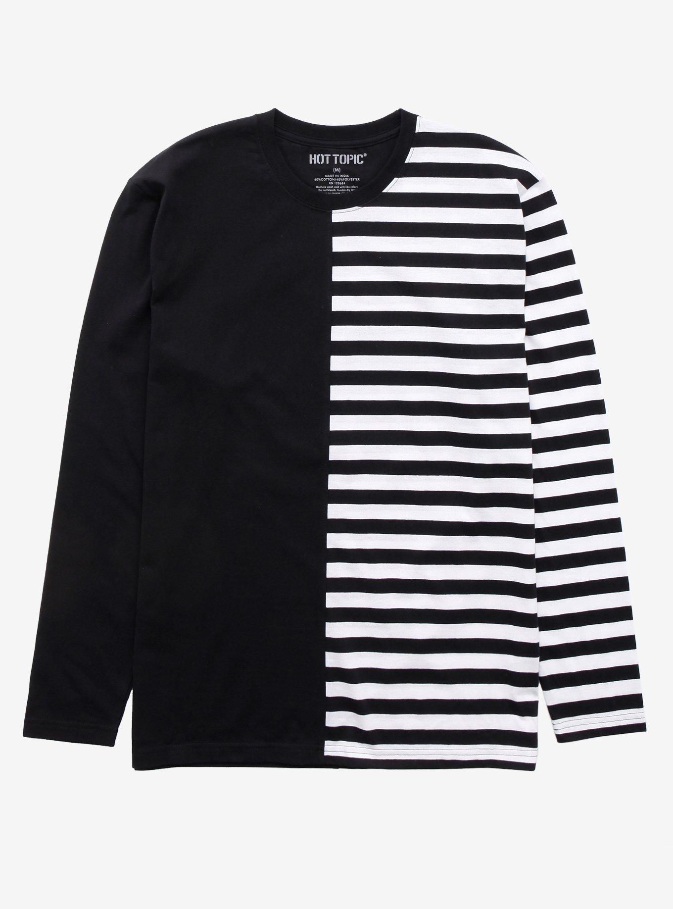 Black & White Stripe Split Long-Sleeve T-Shirt, STRIPES, hi-res