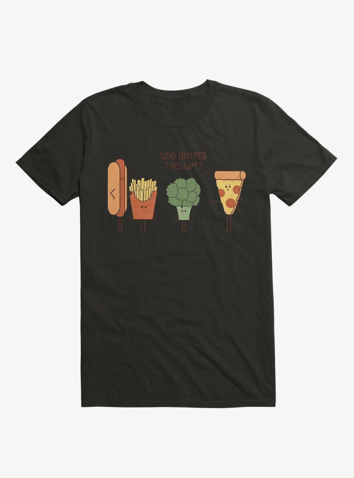 Broccoli Junk Food Party Crasher Black T-Shirt, , hi-res