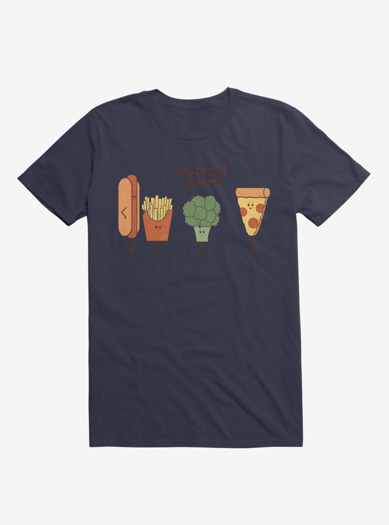 Broccoli Junk Food Party Crasher Navy Blue T-Shirt, NAVY, hi-res