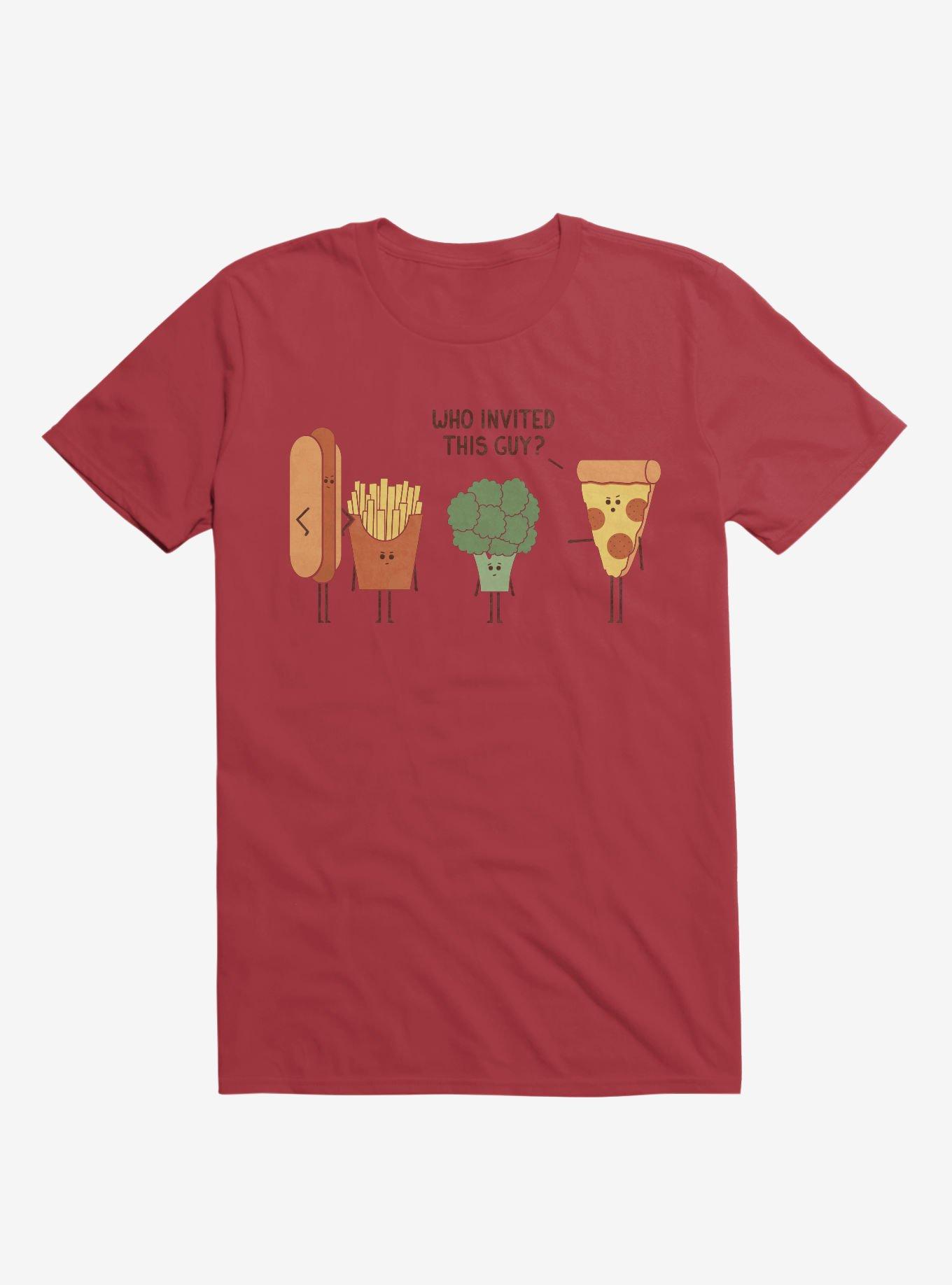 Broccoli Junk Food Party Crasher Red T-Shirt, RED, hi-res