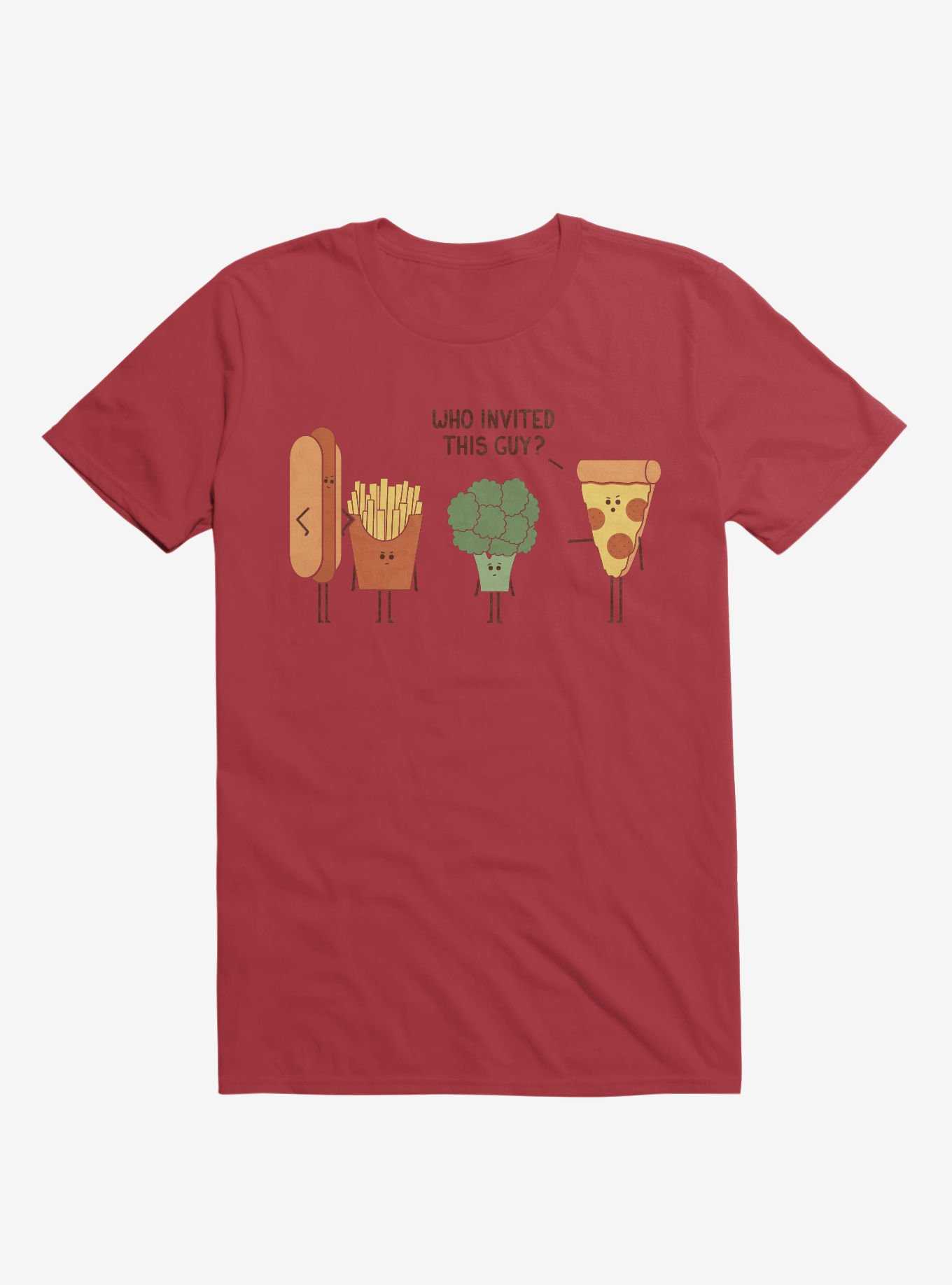 Broccoli Junk Food Party Crasher Red T-Shirt, , hi-res