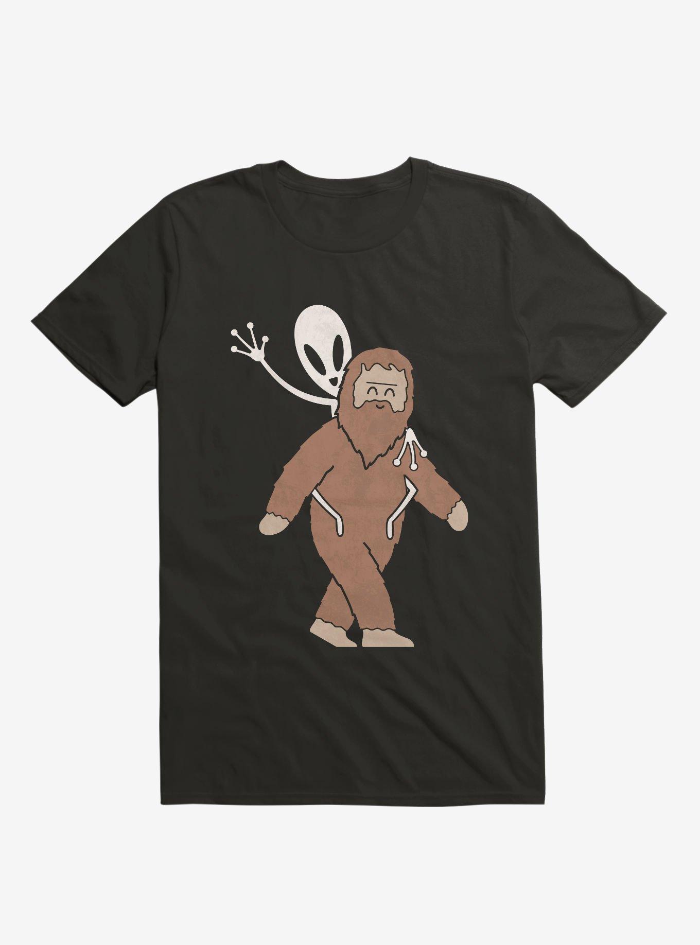 Alien And Sasquatch Piggyback Black T-Shirt, , hi-res