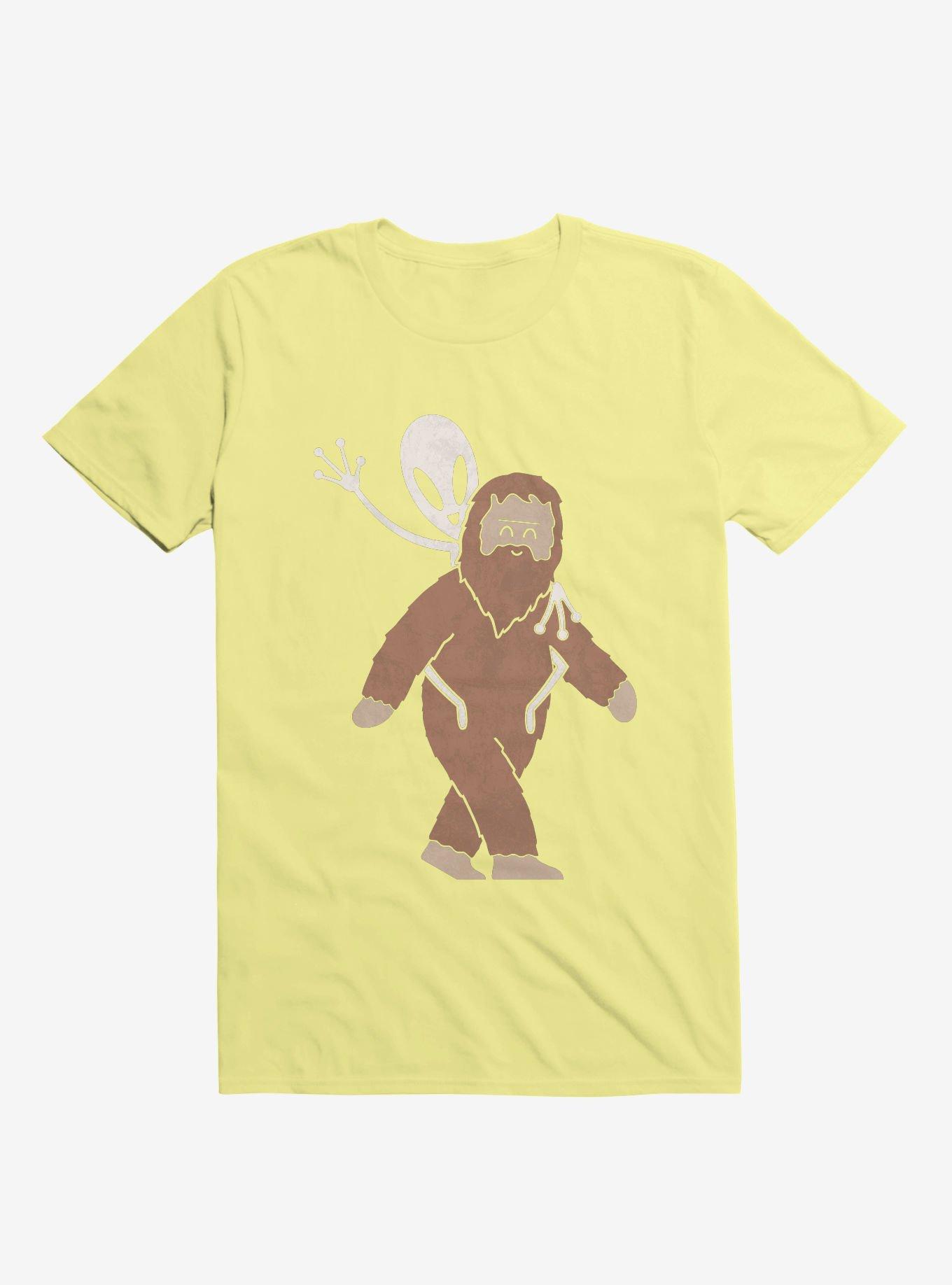 Alien And Sasquatch Piggyback Corn Silk Yellow T-Shirt, CORN SILK, hi-res