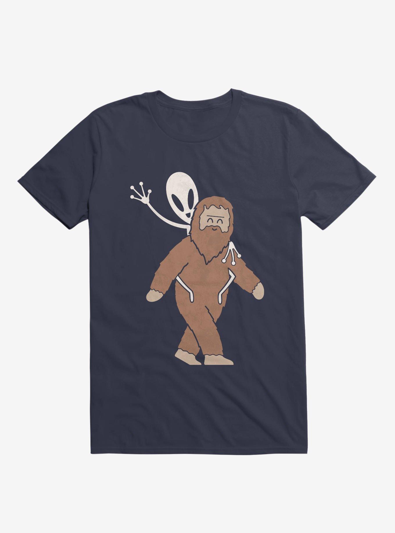 Alien And Sasquatch Piggyback Navy Blue T-Shirt, , hi-res