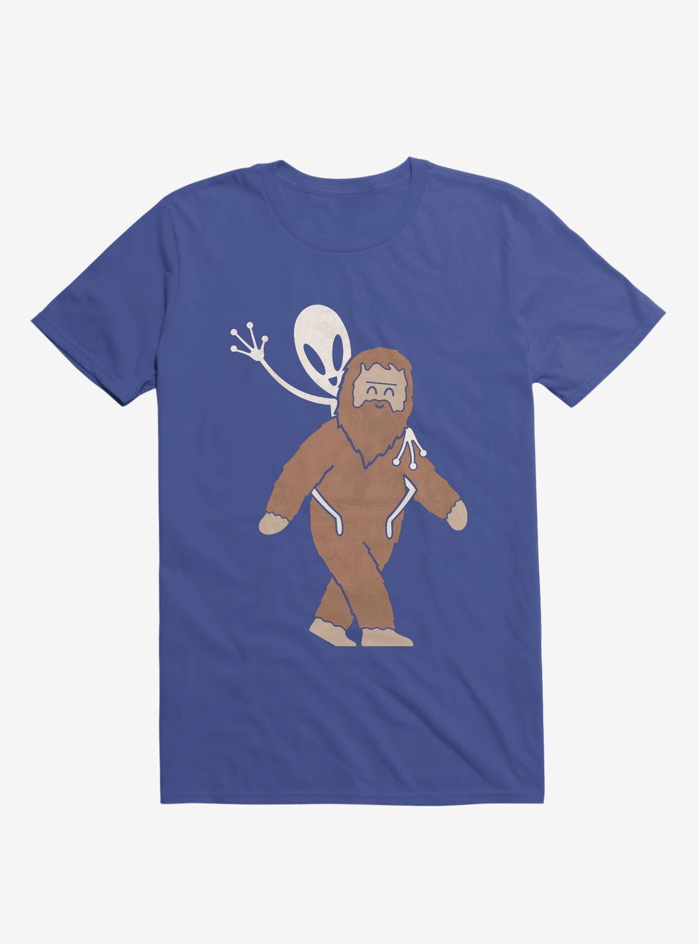Alien And Sasquatch Piggyback Royal Blue T-Shirt