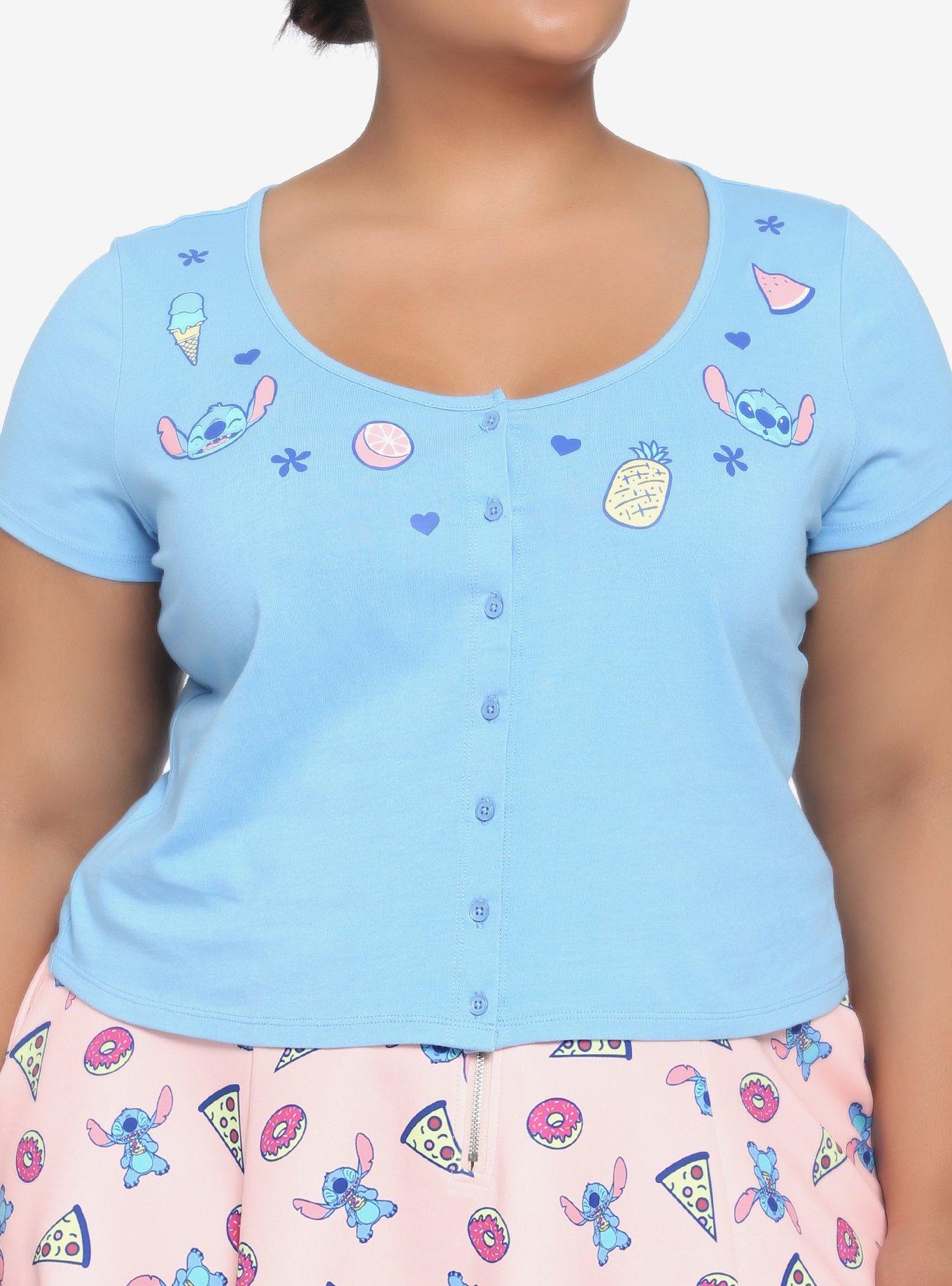 Disney Stitch Symbols Button-Front Crop Girls Top Plus Size, MULTI, hi-res