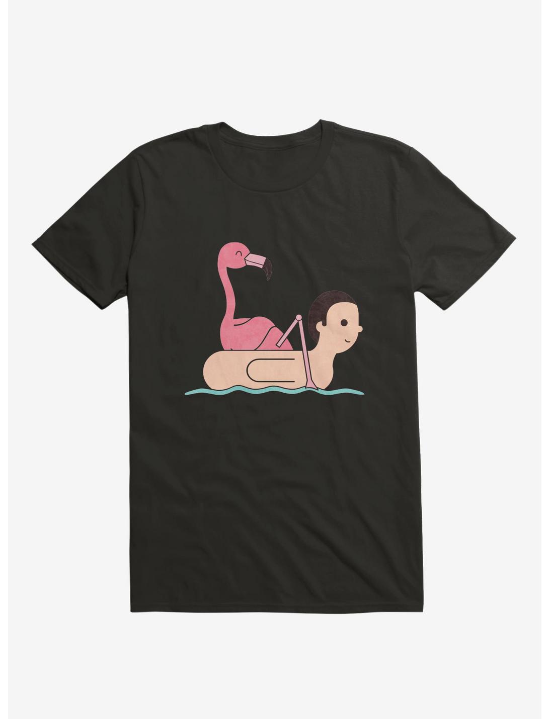 Flamingo On Human Floatie Black T-Shirt, BLACK, hi-res
