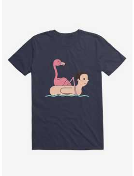 Flamingo On Human Floatie Navy Blue T-Shirt, , hi-res