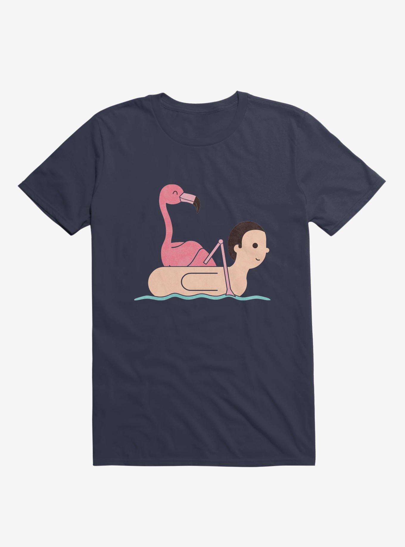 Flamingo On Human Floatie Navy Blue T-Shirt, , hi-res