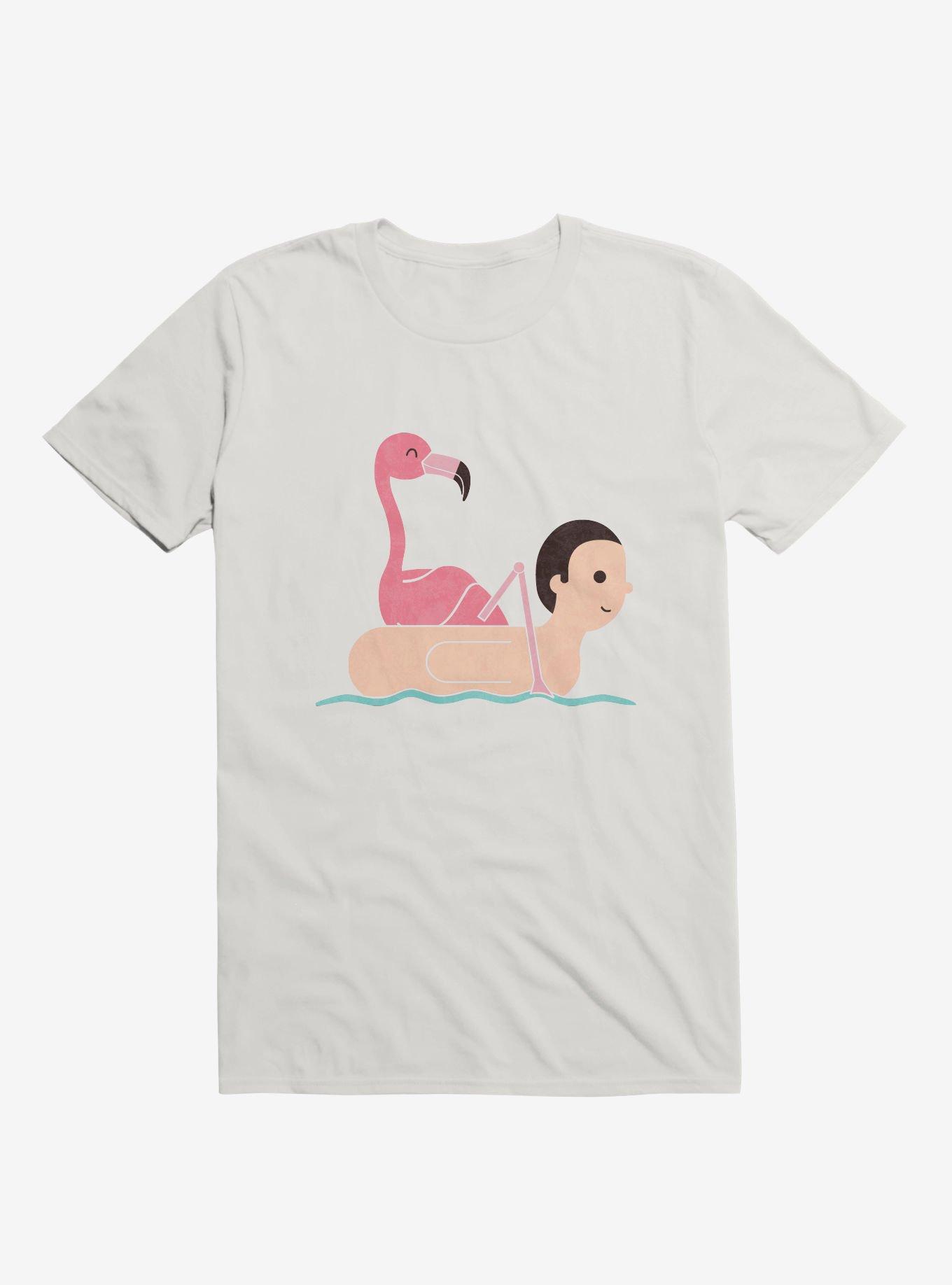 Flamingo On Human Floatie White T-Shirt, , hi-res