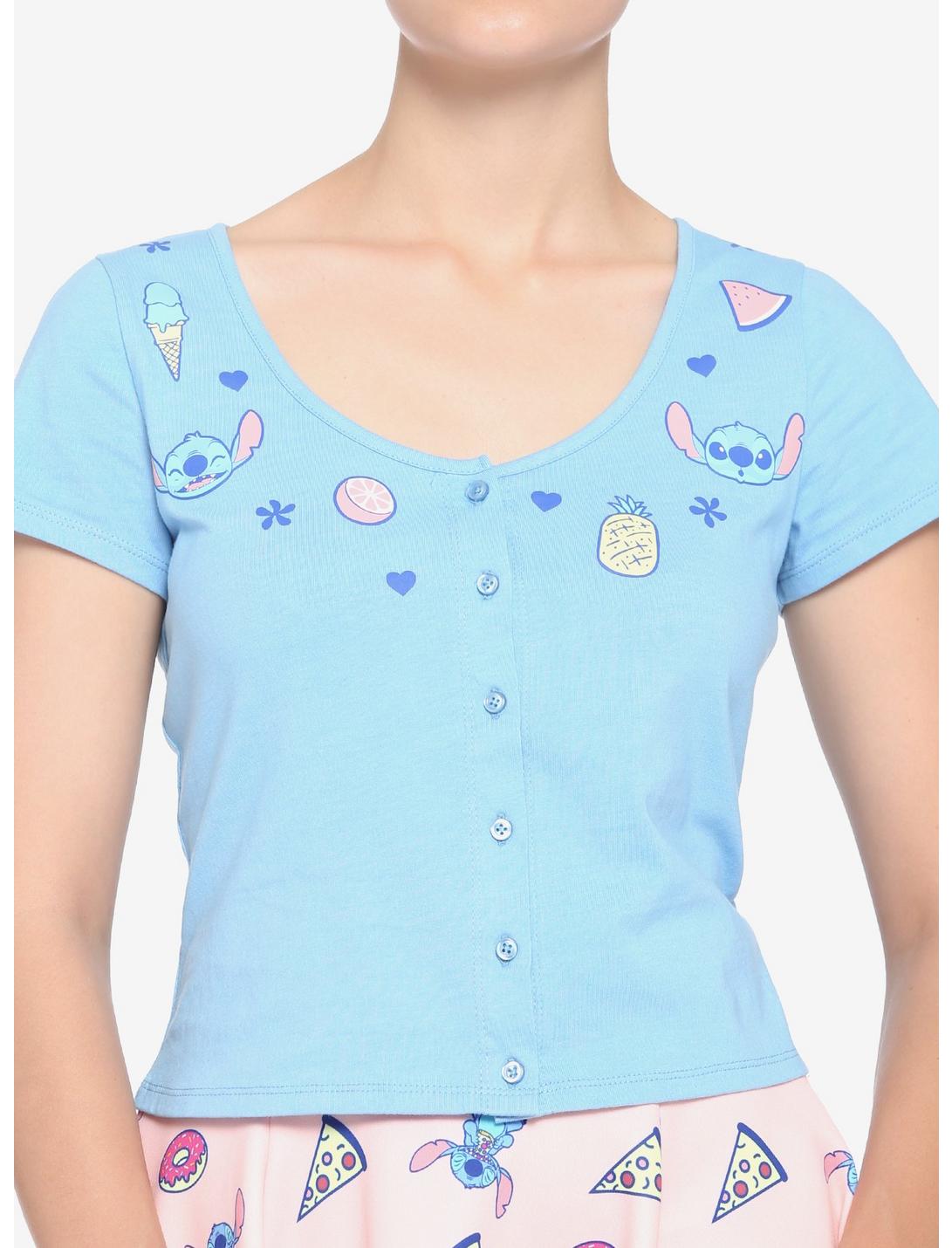 Disney Stitch Symbols Button-Front Crop Top, MULTI, hi-res