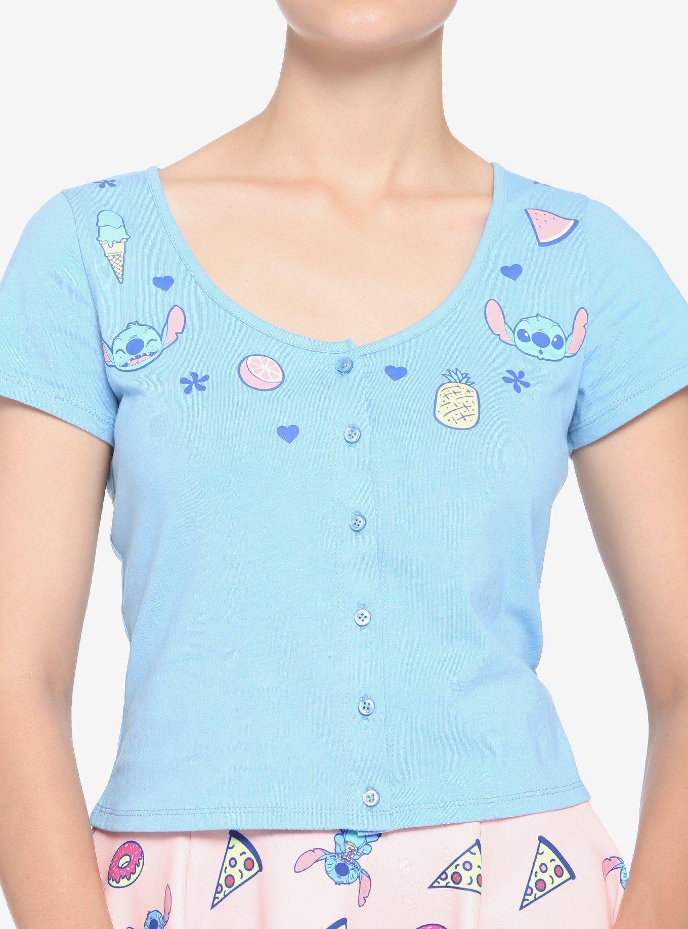 Disney Stitch Symbols Button-Front Crop Top, MULTI, hi-res