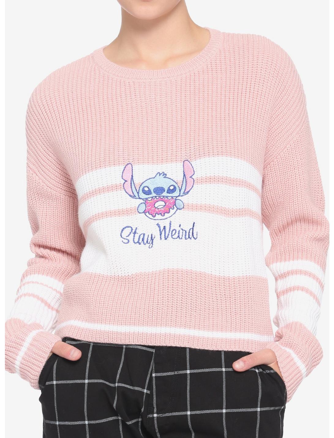 Disney Stitch Stay Weird Embroidered Stripe Knit Sweater, MULTI, hi-res