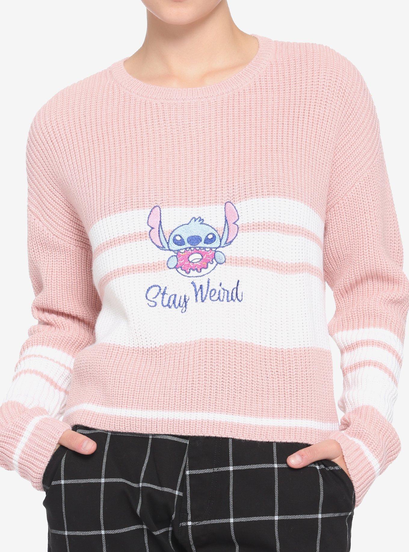 Disney Stitch Stay Weird Embroidered Stripe Knit Sweater, MULTI, hi-res