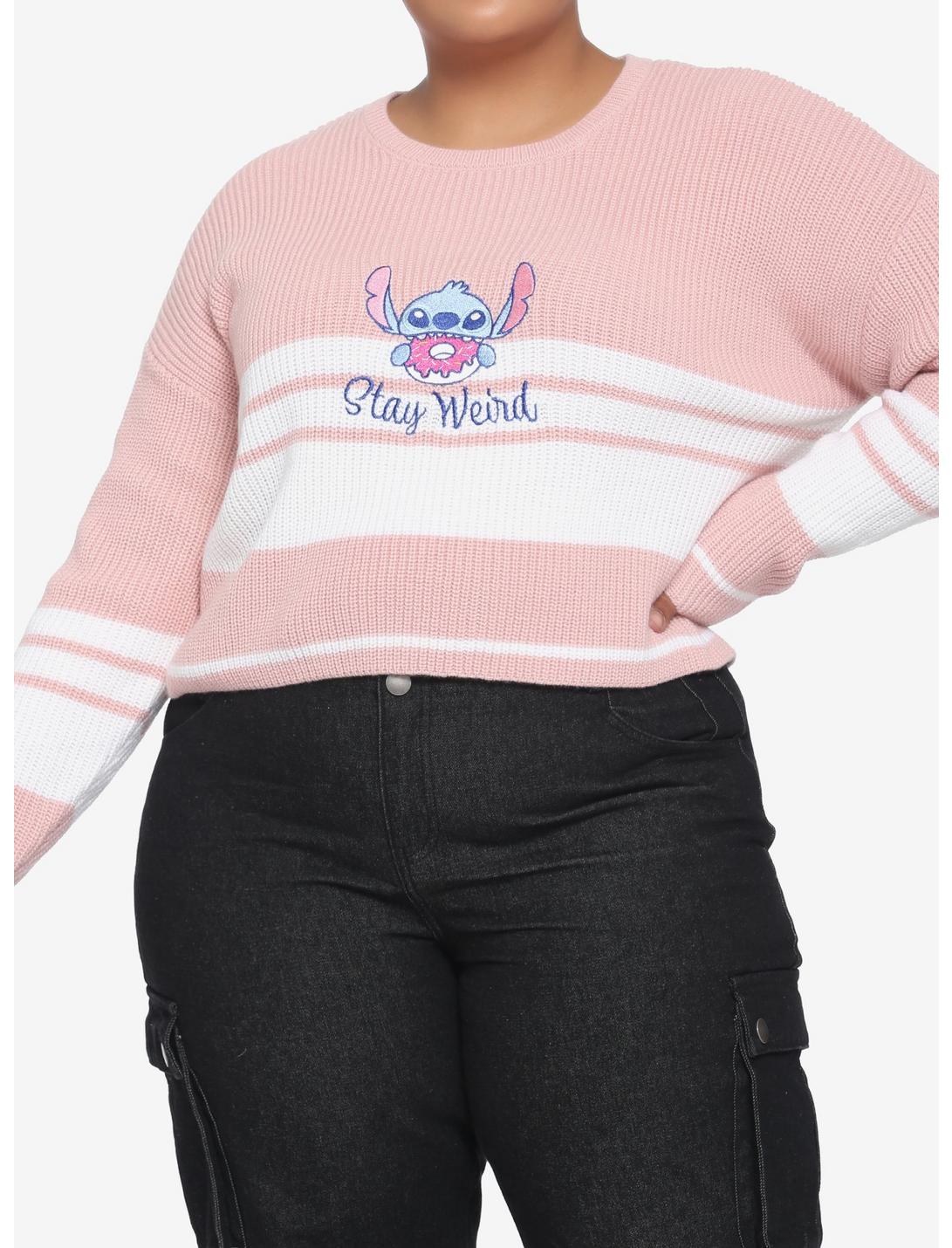 Disney Stitch Stay Weird Embroidered Stripe Knit Sweater Plus Size, MULTI, hi-res