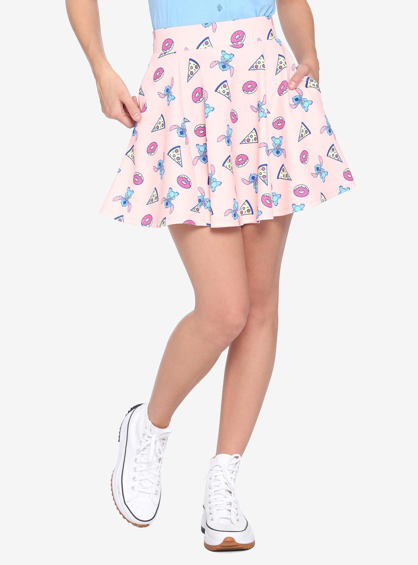 Disney Stitch Pizza & Donuts Zipper Scuba Skirt, MULTI, hi-res