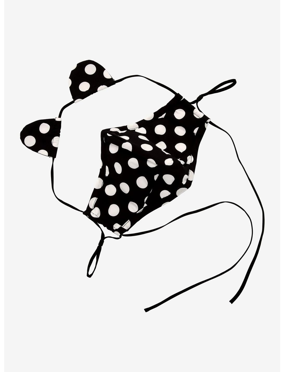 Black & White Polka Dot Cat Ears Adjustable Fashion Face Mask With Filter Pocket & Filter, , hi-res