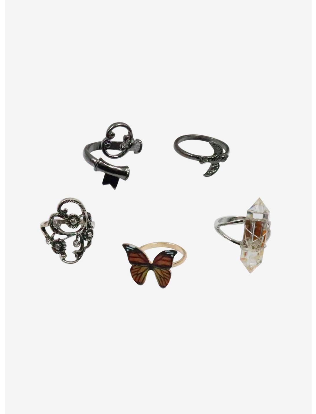 Butterfly Dried Flower Crystal Ring Set, , hi-res