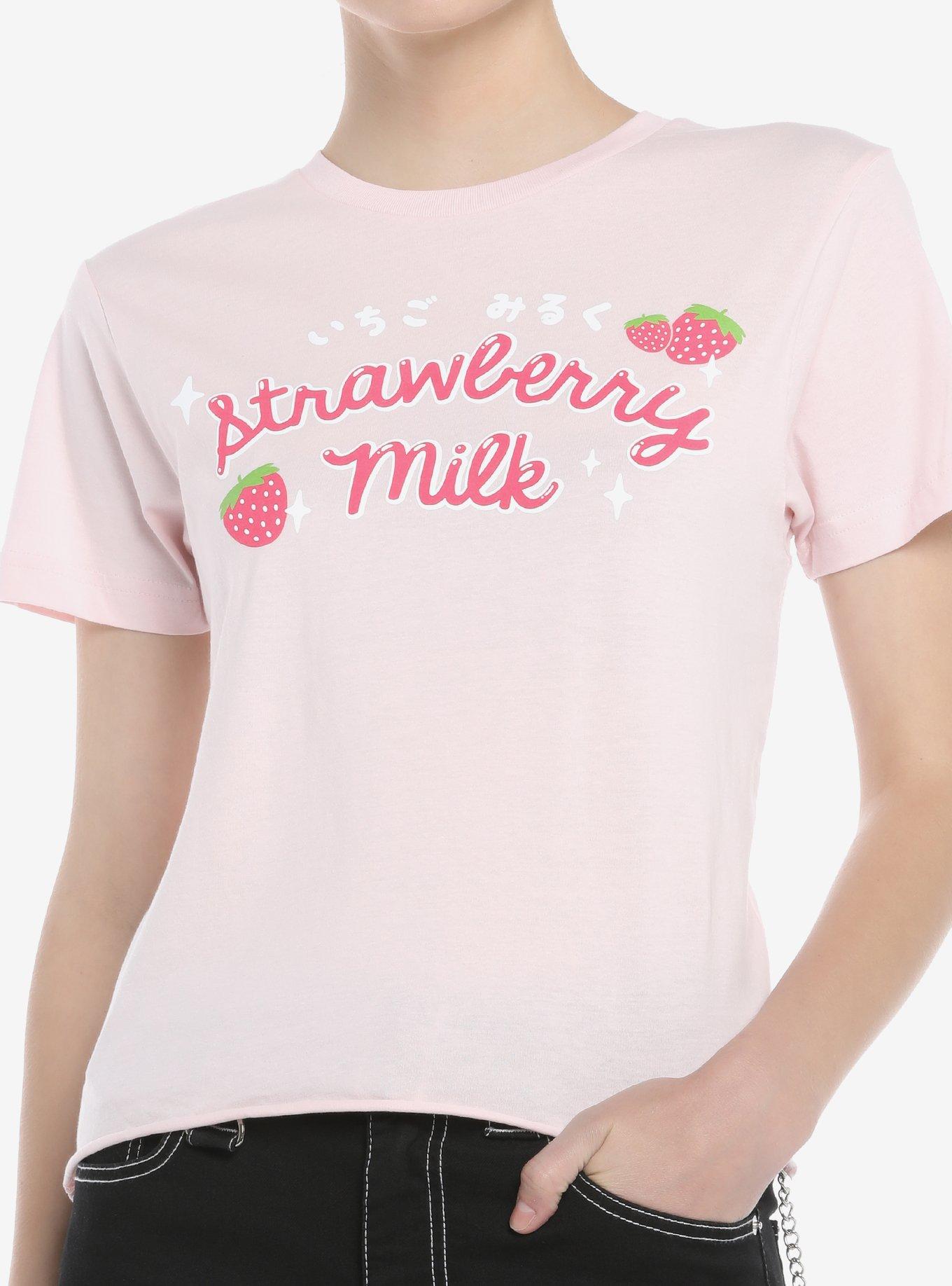 Strawberry Milk Girls Crop T-Shirt, PINK, hi-res