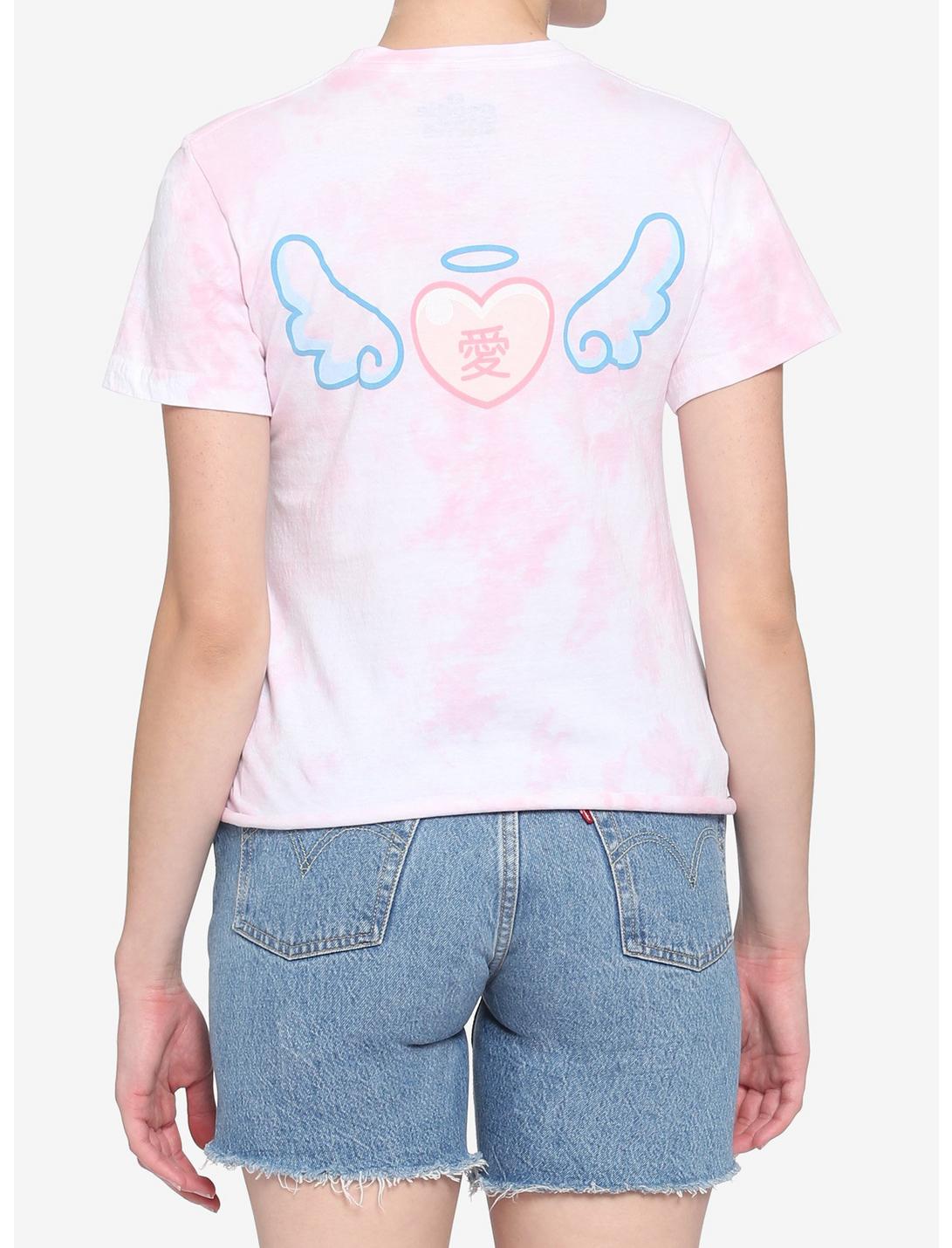 Winged Heart Kawaii Tie-Dye Boxy Girls T-Shirt, PINK, hi-res