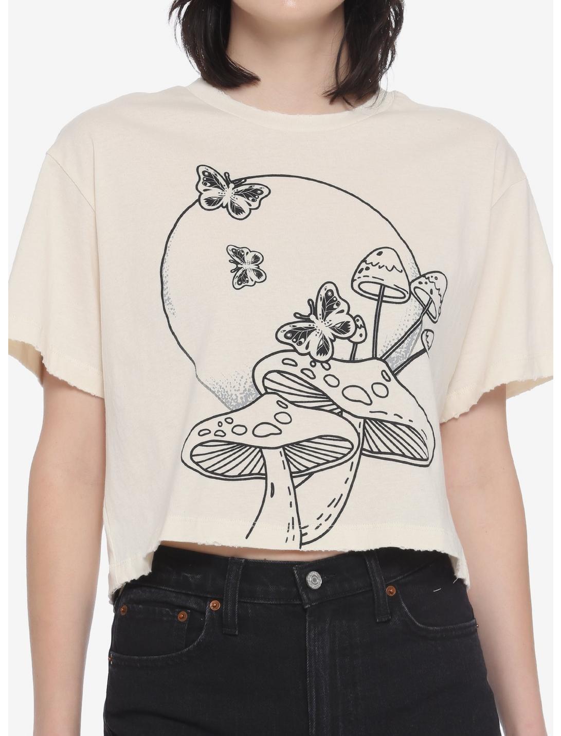 Mushroom Butterfly Girls Crop T-Shirt, CREAM, hi-res