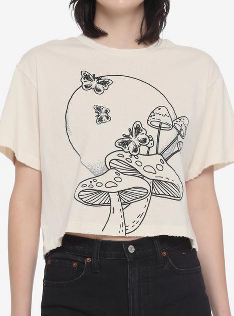 Mushroom Butterfly Girls Crop T-Shirt | Hot Topic