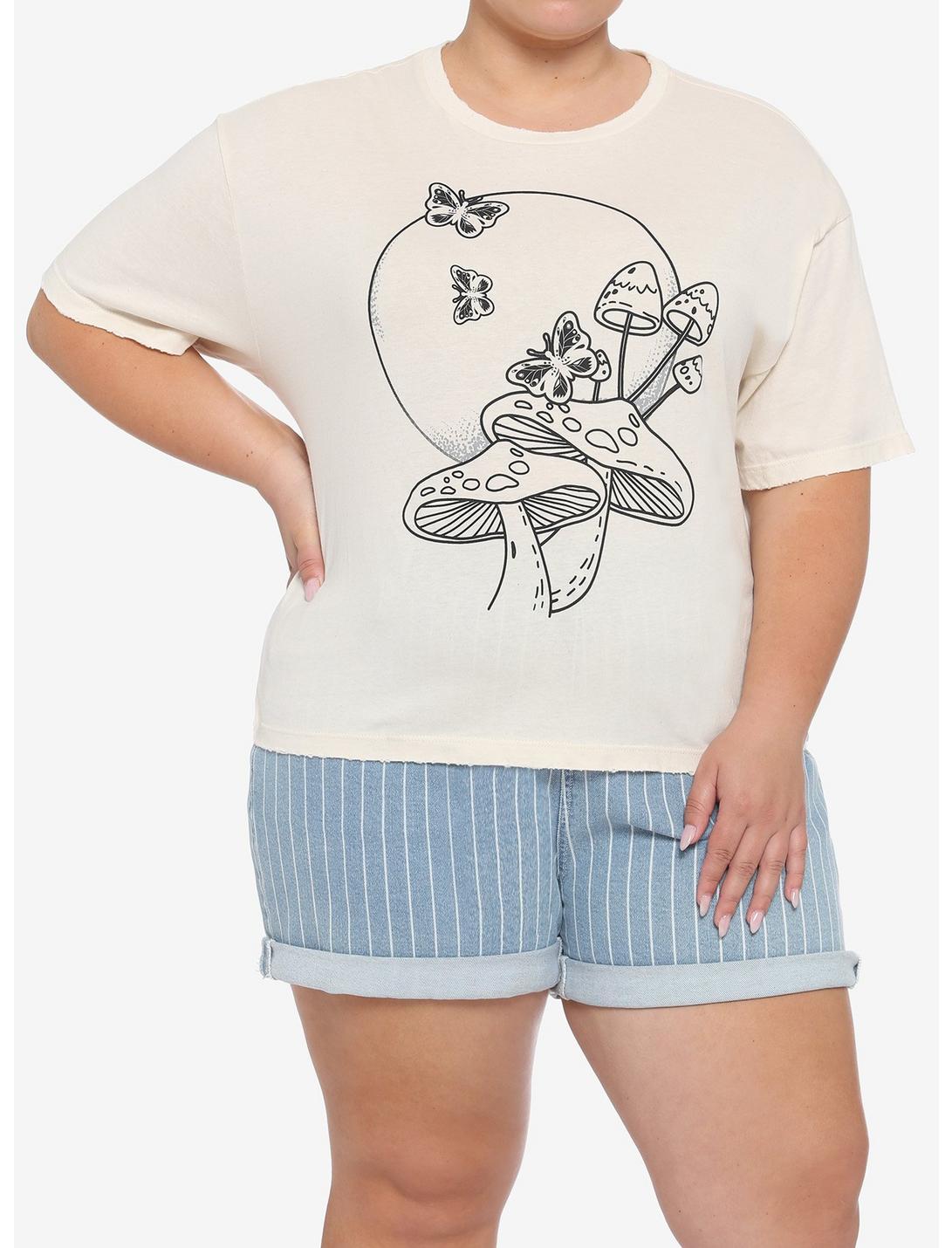Mushroom Butterfly Girls Crop T-Shirt Plus Size, MULTI, hi-res