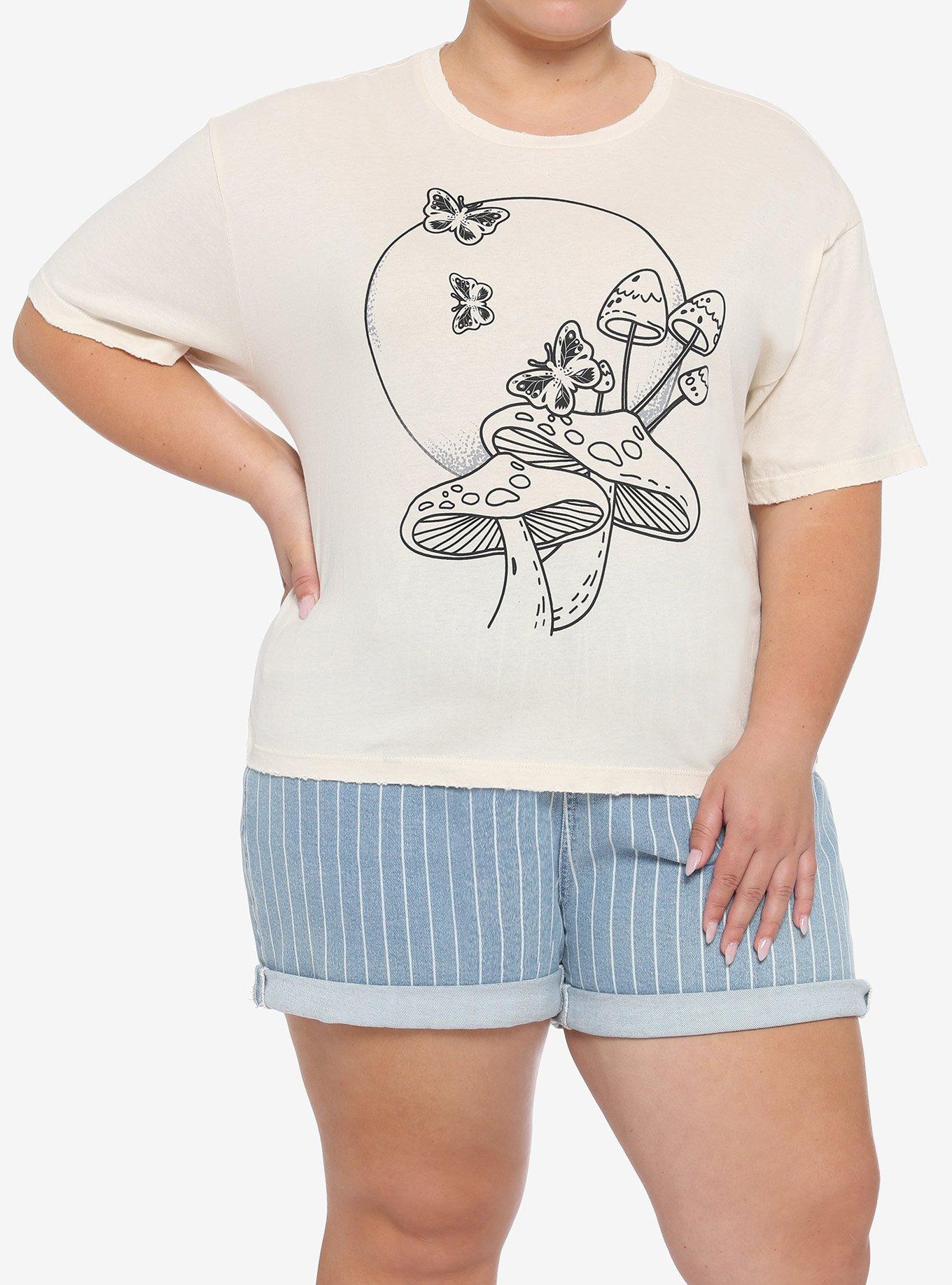 Mushroom Butterfly Girls Crop T-Shirt Plus Size, MULTI, hi-res