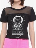 Geometric Rose Mesh Panel Girls Crop T-Shirt, BLACK, hi-res