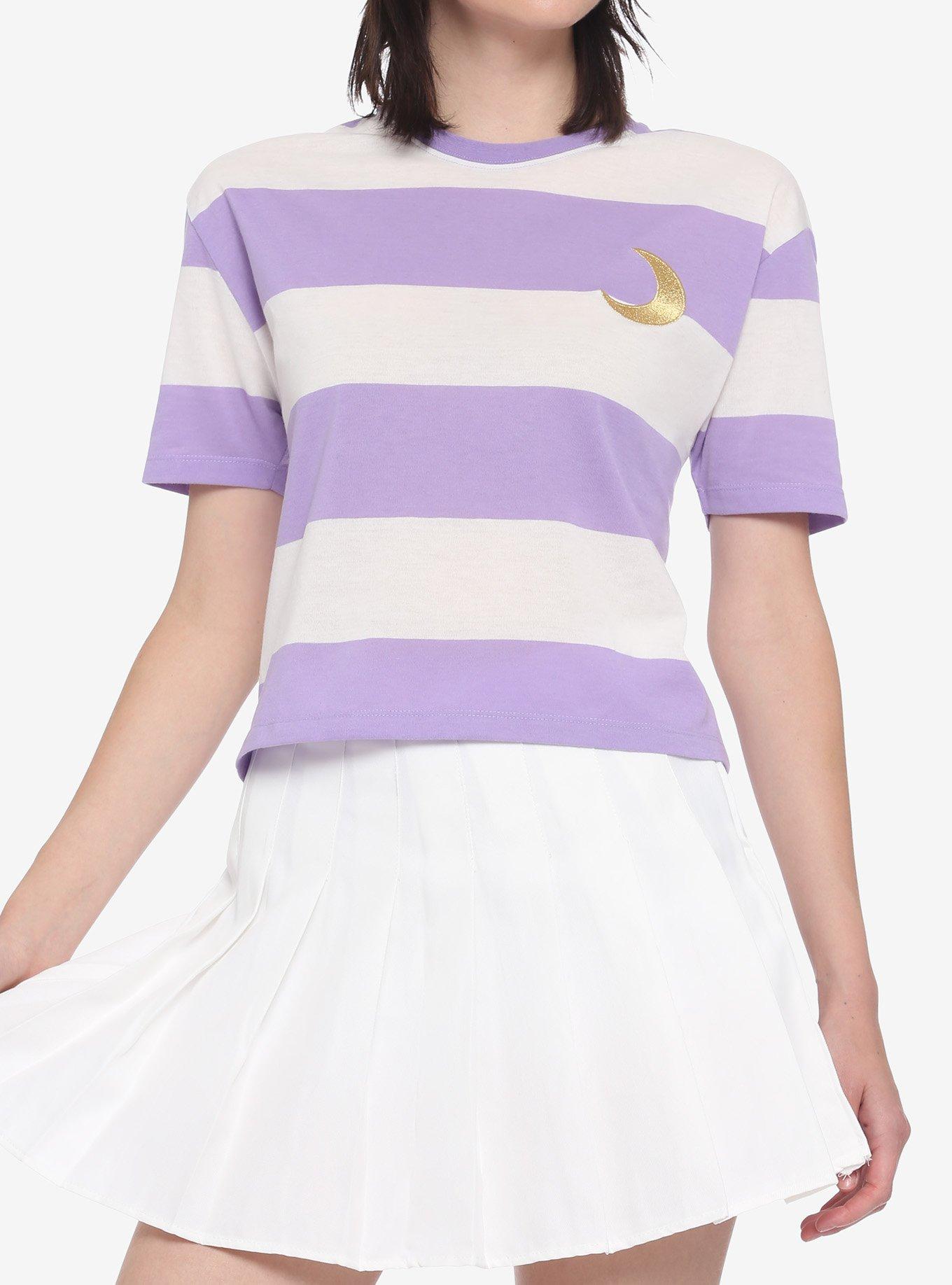 afhængige Klage Oversigt Moon Purple & White Stripe Girls Crop T-Shirt | Hot Topic