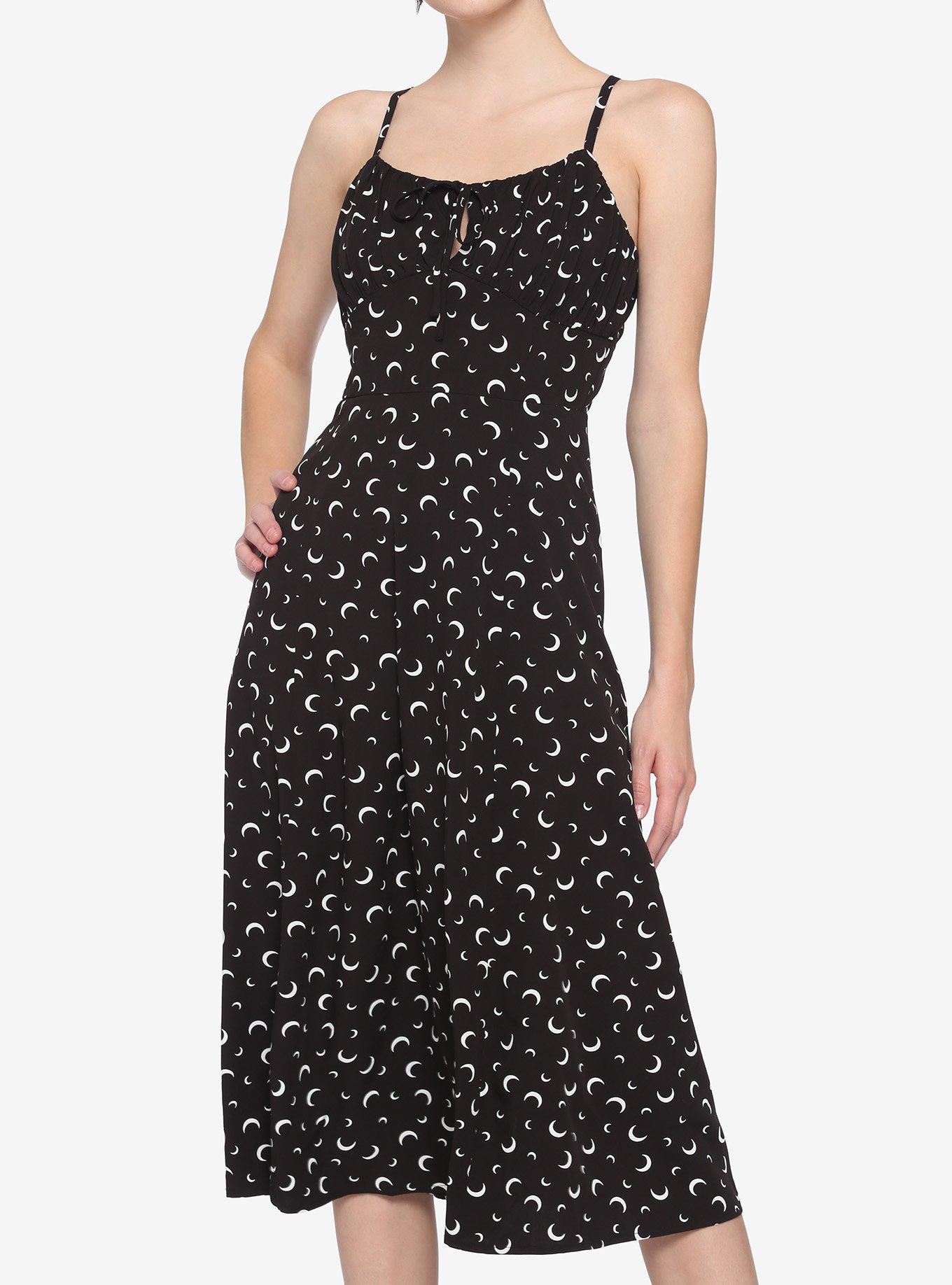 Crescent Moon Empire Waist Midi Dress, BLACK, hi-res