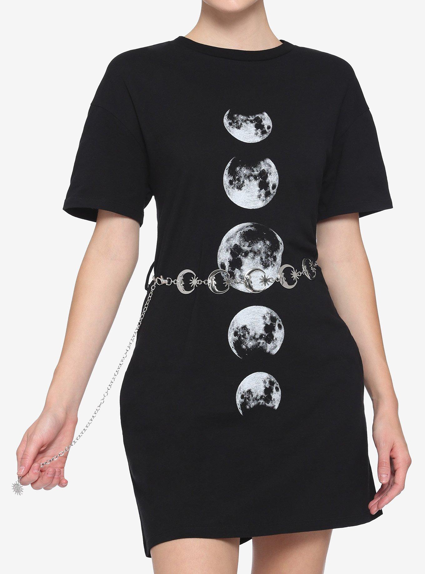 Moon Phases Belted Black T Shirt Dress Hot Topic