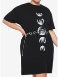Moon Phases Belted Black T-Shirt Dress Plus Size, BLACK, hi-res