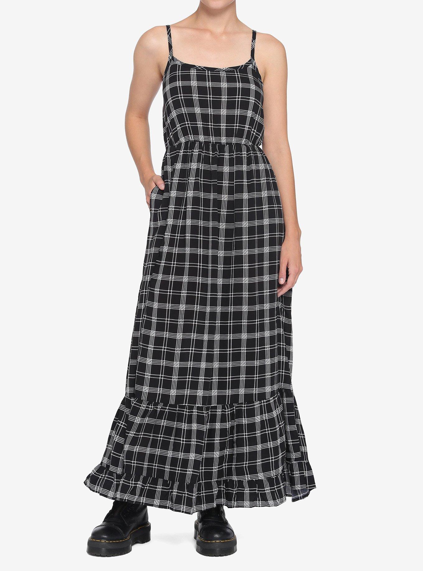 Black & White Tiered Maxi Dress, PLAID, hi-res