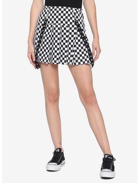 Silver Grommet Pleated Checkered Suspender Skirt, , hi-res