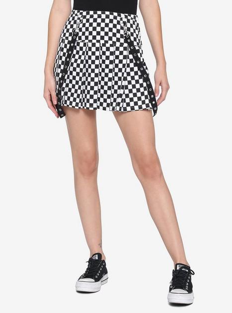 Silver Grommet Pleated Checkered Suspender Skirt | Hot Topic