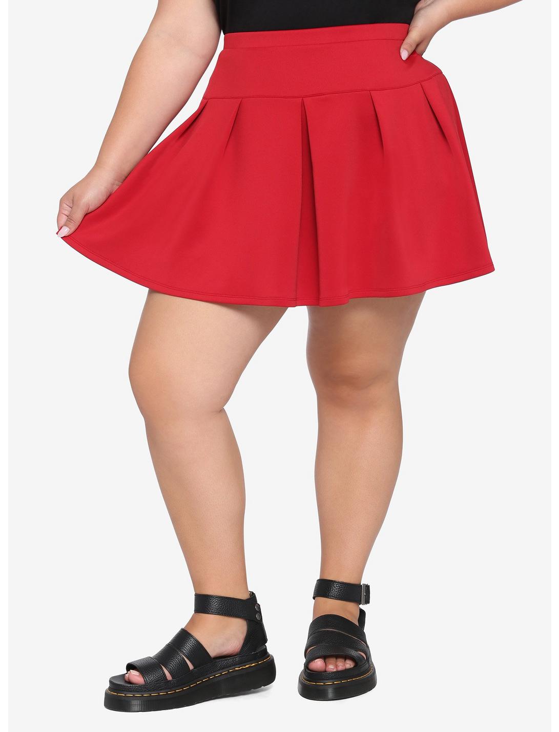 Red Pleated Scuba Skirt Plus Size, RED, hi-res