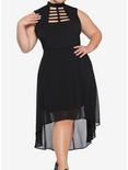 Black Caged Front Hi-Low Dress Plus Size, BLACK, hi-res