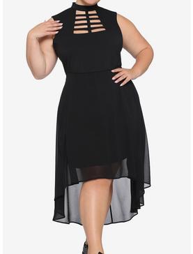 Black Caged Front Hi-Low Dress Plus Size, , hi-res
