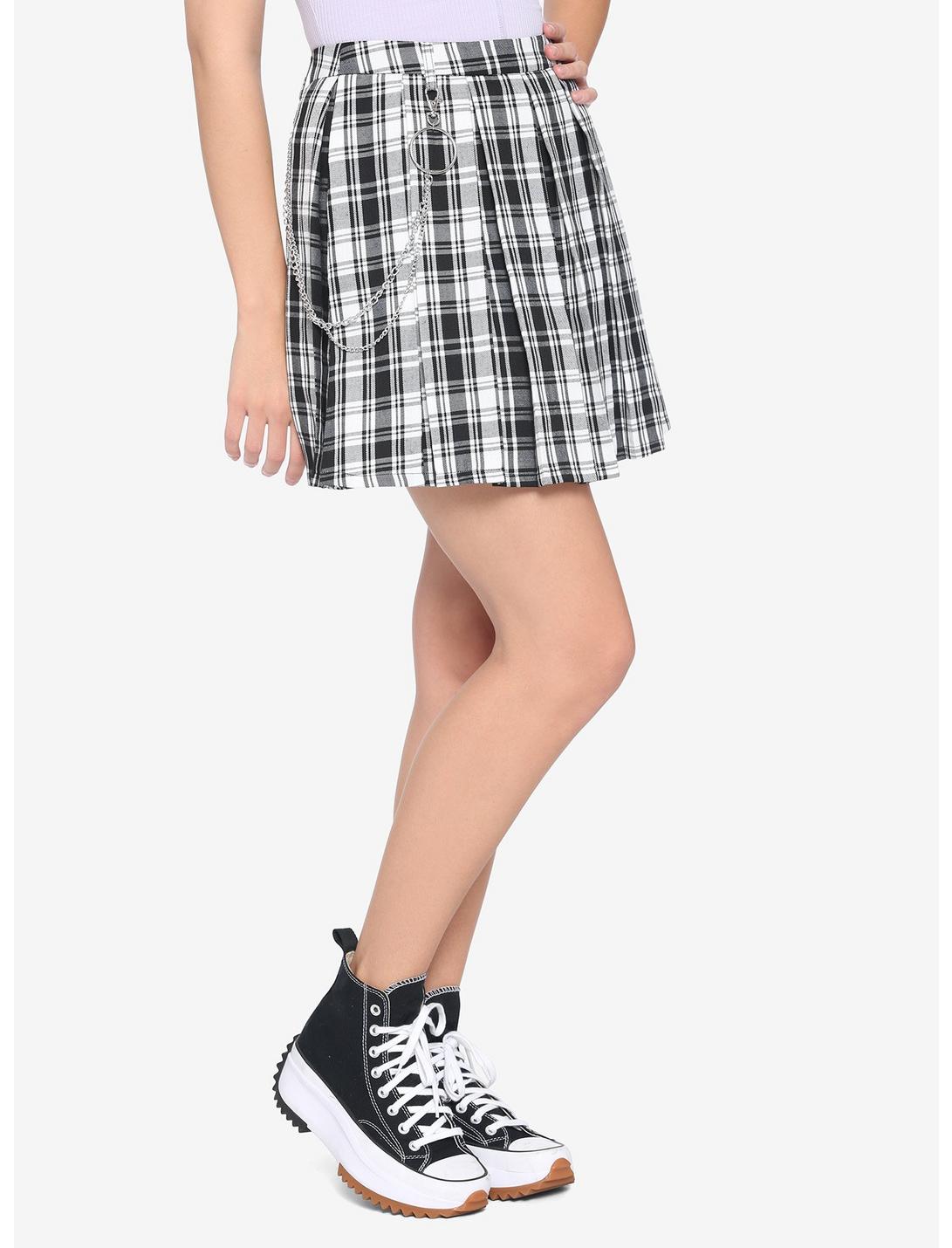 Black & White Plaid O-Ring Chain Skirt, PLAID - MULTI, hi-res