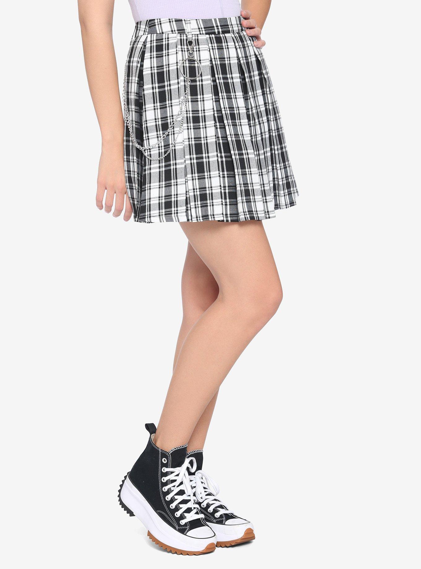 Black & White Plaid O-Ring Chain Skirt, PLAID - MULTI, hi-res