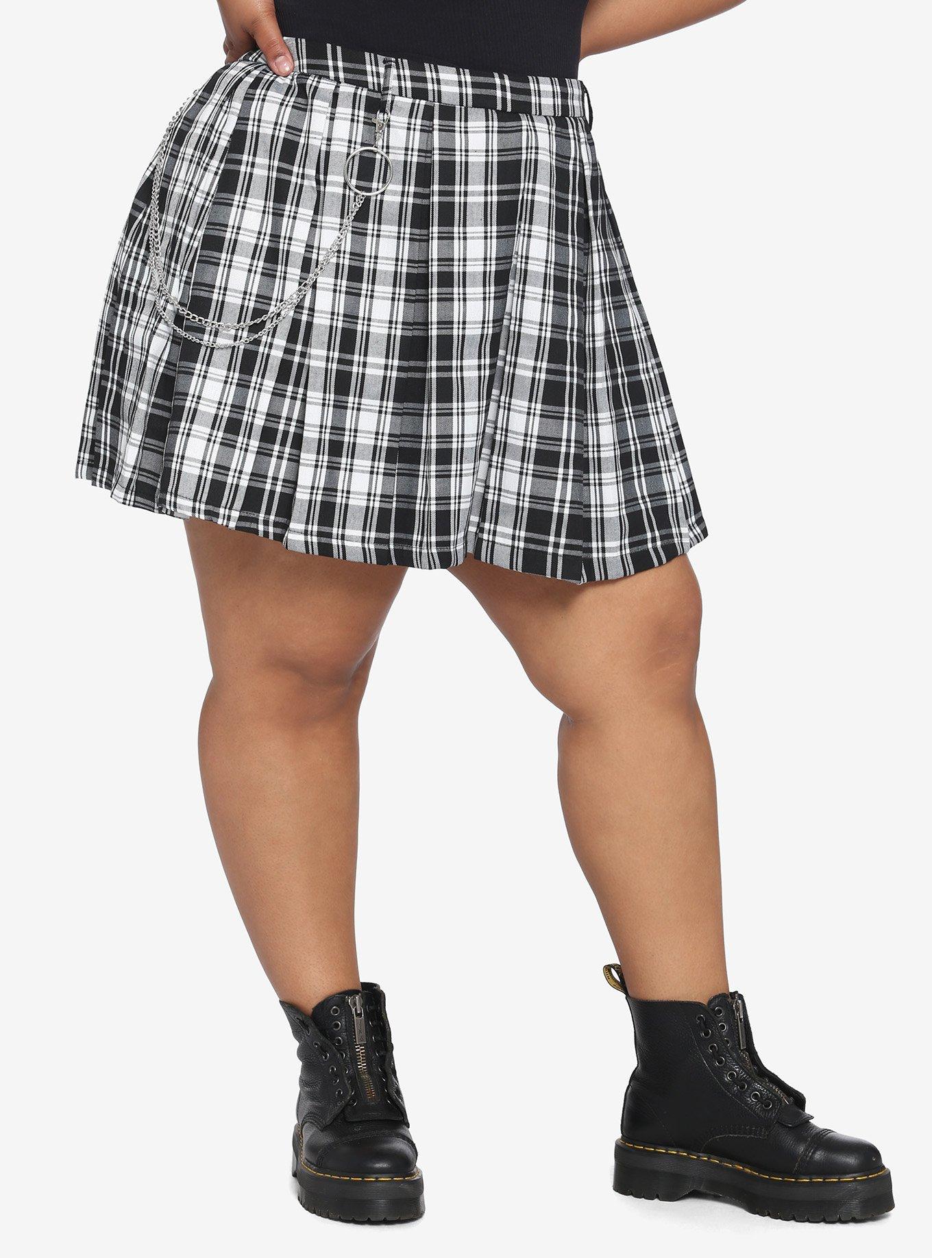 Black & White Plaid O-Ring Chain Skirt Plus Size, PLAID - MULTI, hi-res