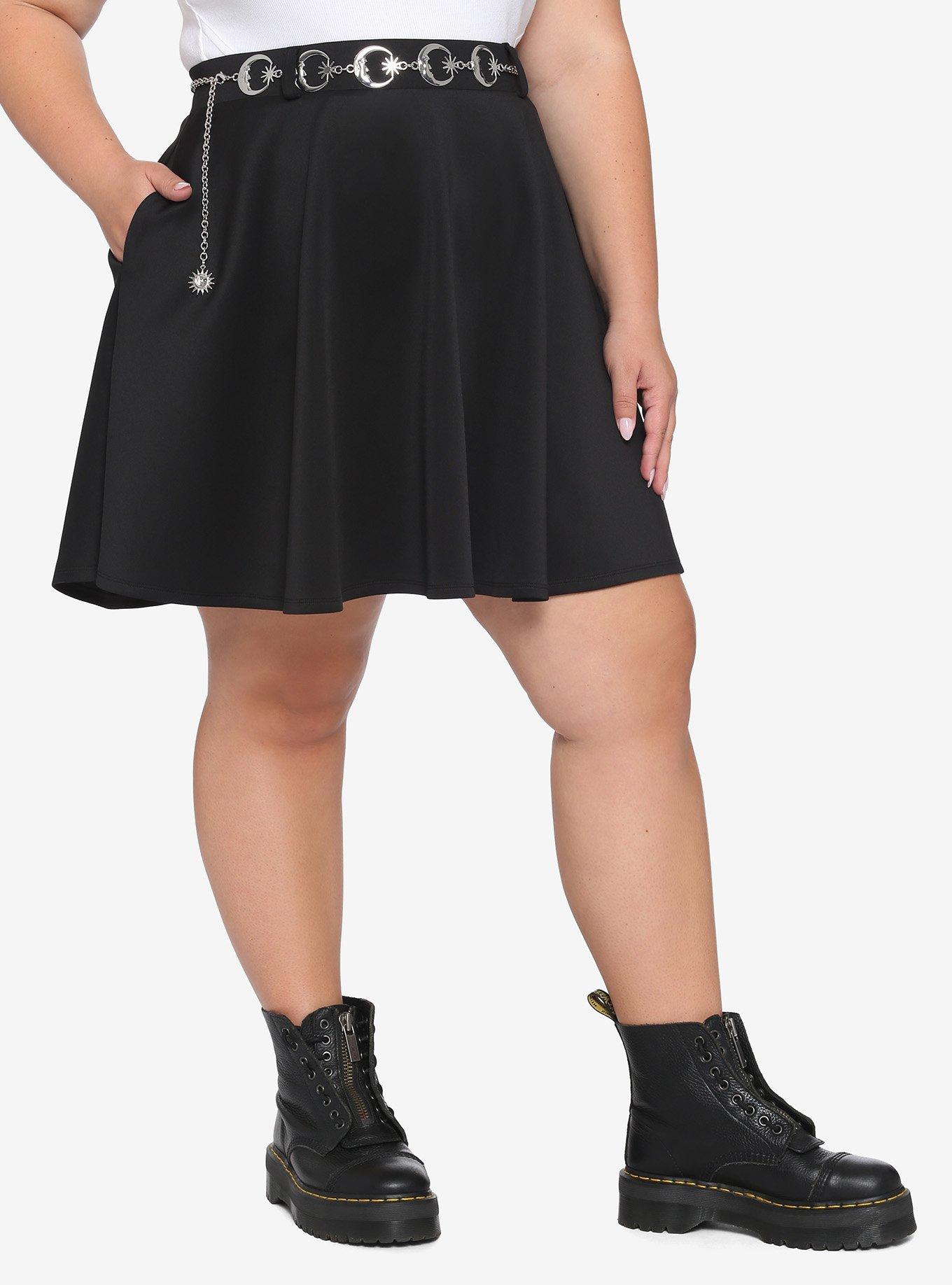 Moon & Stars Belt Black Skater Skirt Plus Size
