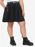 Moon & Stars Belt Black Skater Skirt Plus Size, BLACK, hi-res
