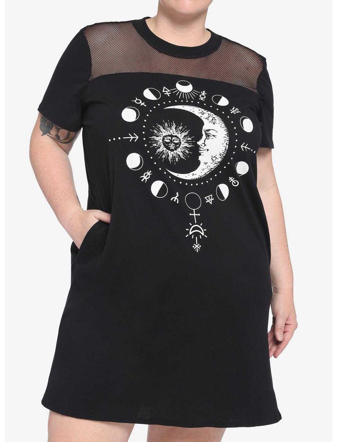 Sun & Moon Mesh T-Shirt Dress Plus Size, BLACK, hi-res